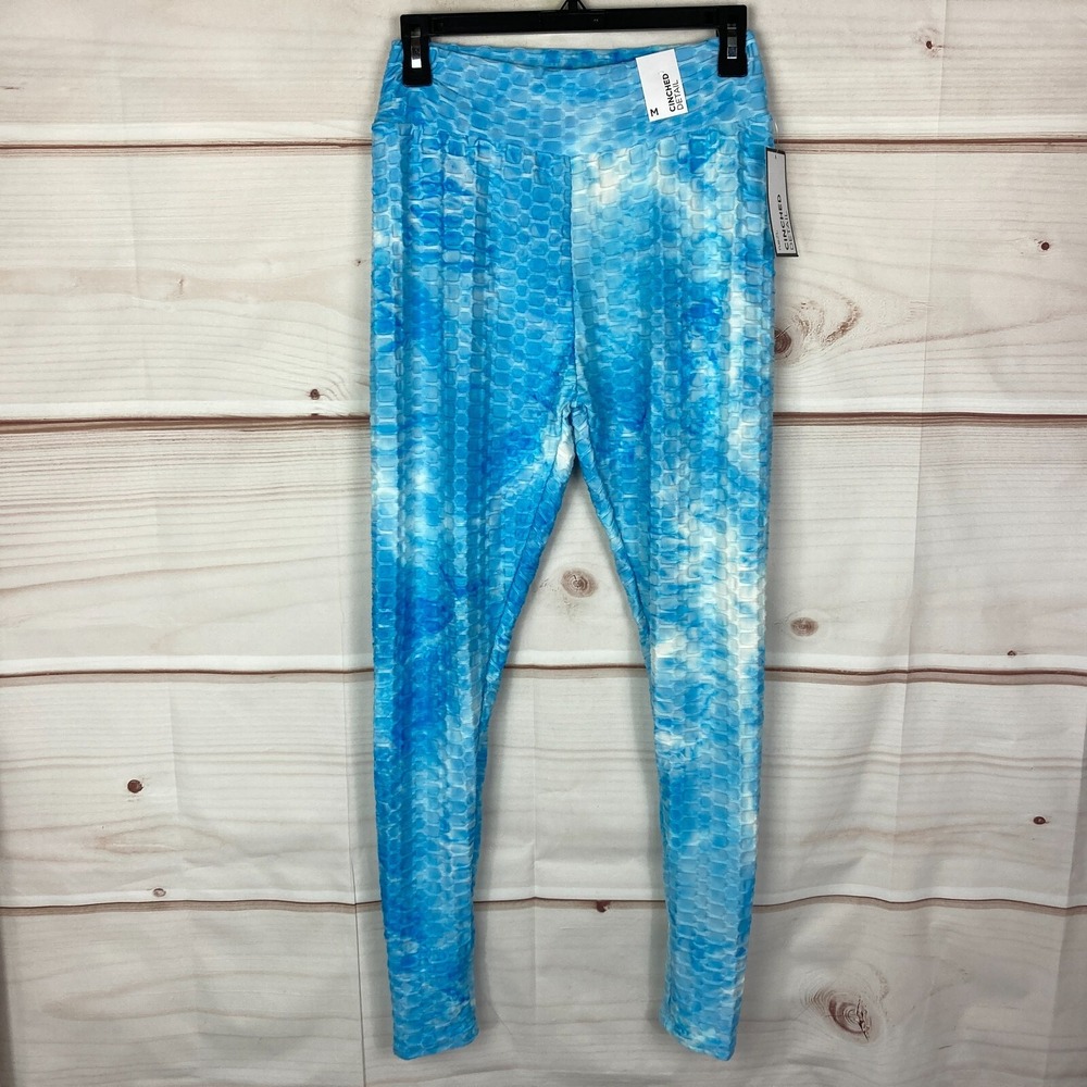 Rue21 Leggings Womens Juniors Medium Blue Tie Dye Cinched High Rise Honeycomb